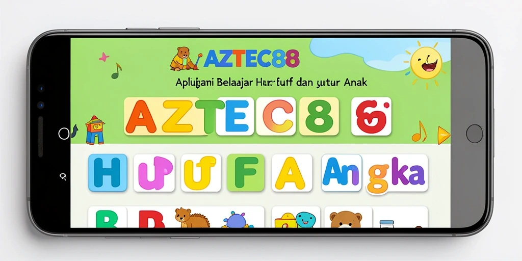 Antarmuka AZTEC88 yang ceria untuk pembelajaran huruf dan angka.