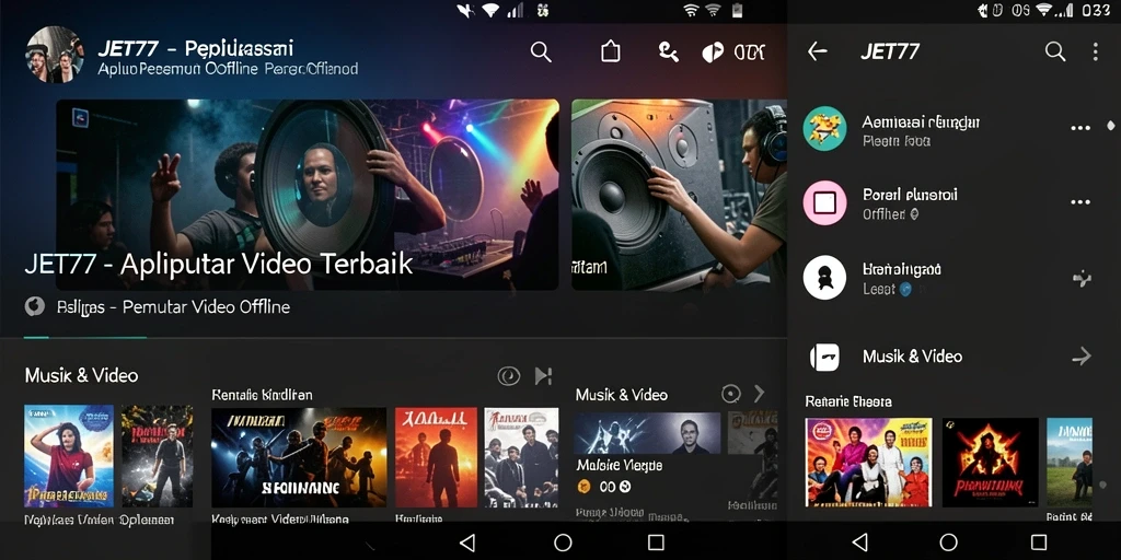 Tampilan antarmuka JET77 dengan fitur Pemutar Video Offline yang intuitif.