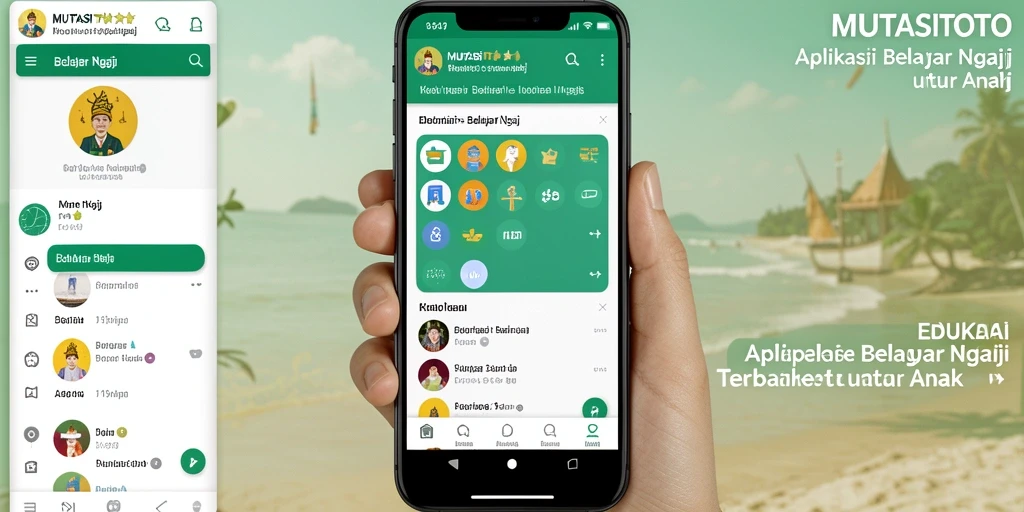 Tampilan antarmuka aplikasi Belajar Ngaji MUTASITOTO yang menarik.